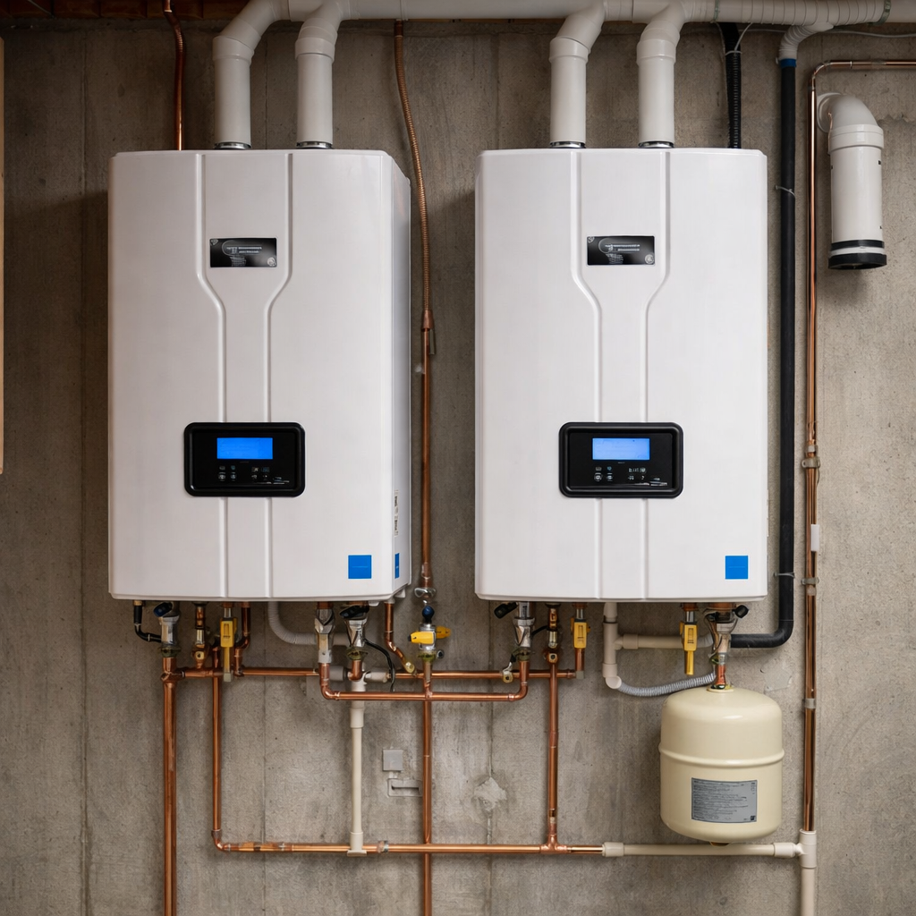 Double tankless water heater installation in smithfield, rhode island.