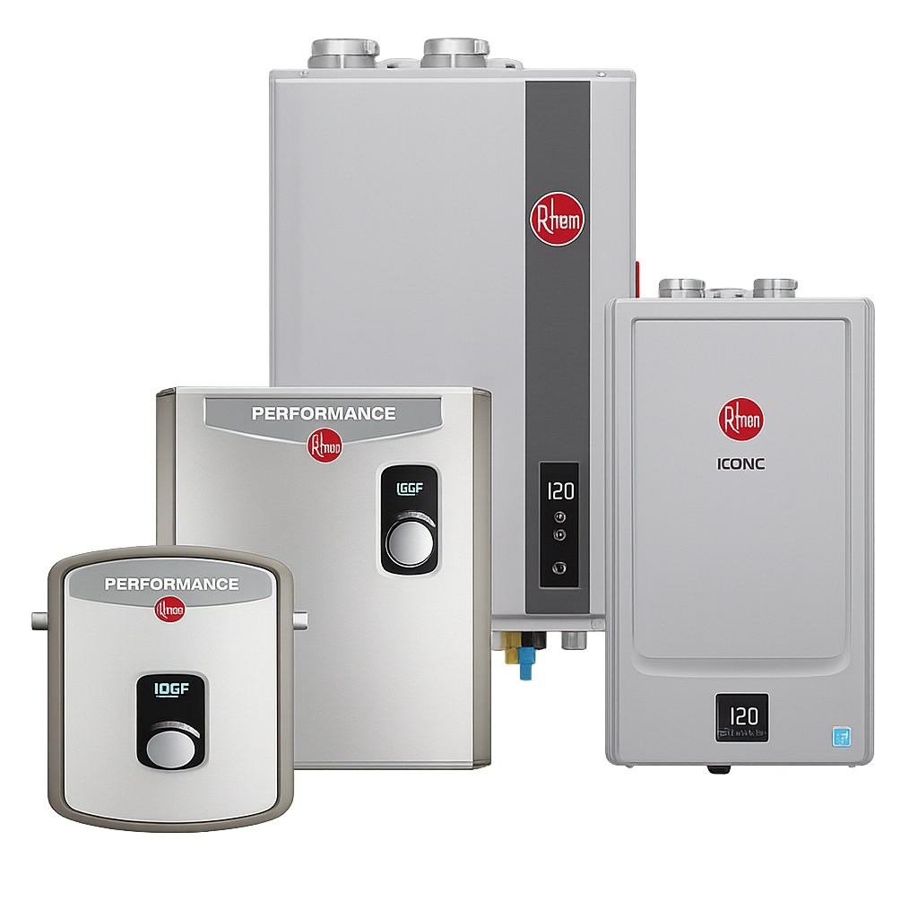 Rheem tankless water heaters with digital displays